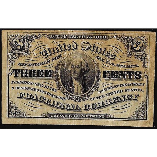 1863 Third Issue Three Cents Fractional Currency Note