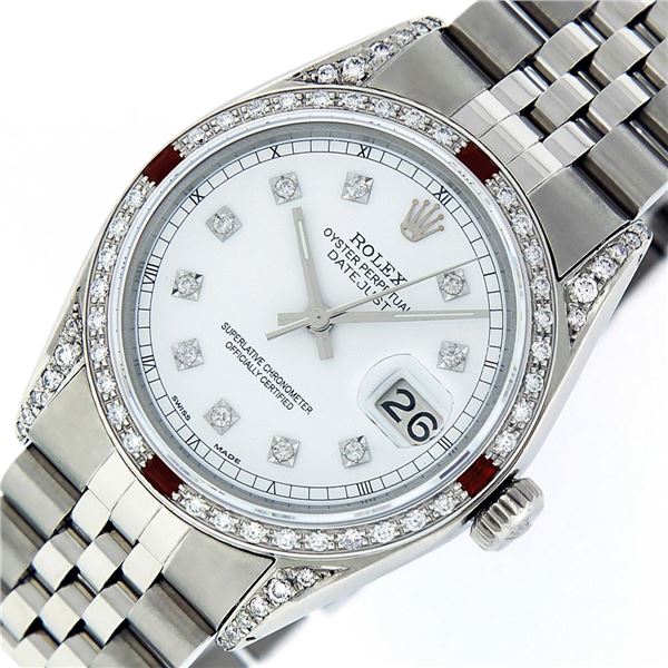 Rolex Men's Stainless Steel Diamond Lugs & Ruby Datejust Wristwatch