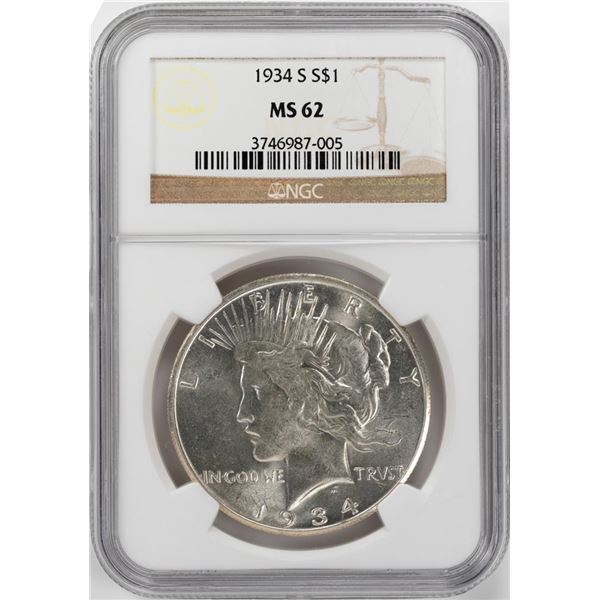 1934-S $1 Peace Silver Dollar Coin NGC MS62