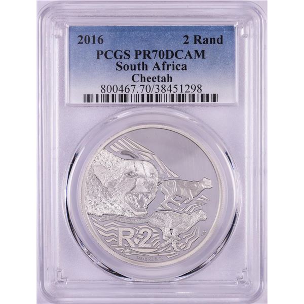 2016 Proof South Africa 2 Rand Cheetah Silver Coin PCGS PR70DCAM