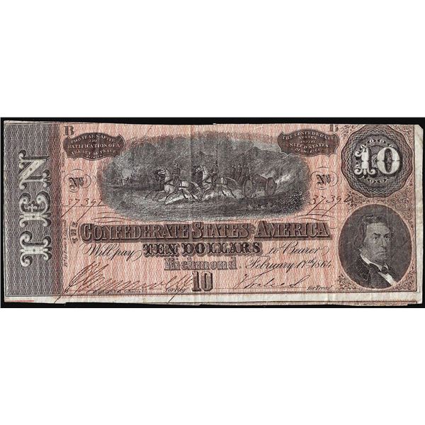 1864 $10 The Confederate States of America Note