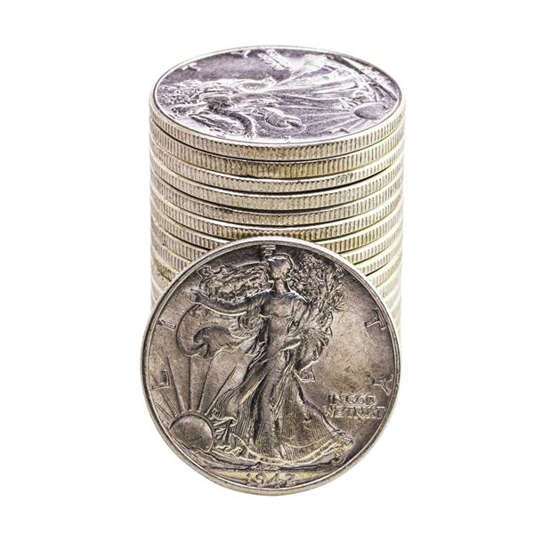 Roll of (20) 1942-1945 Walking Liberty Half Dollar Coins