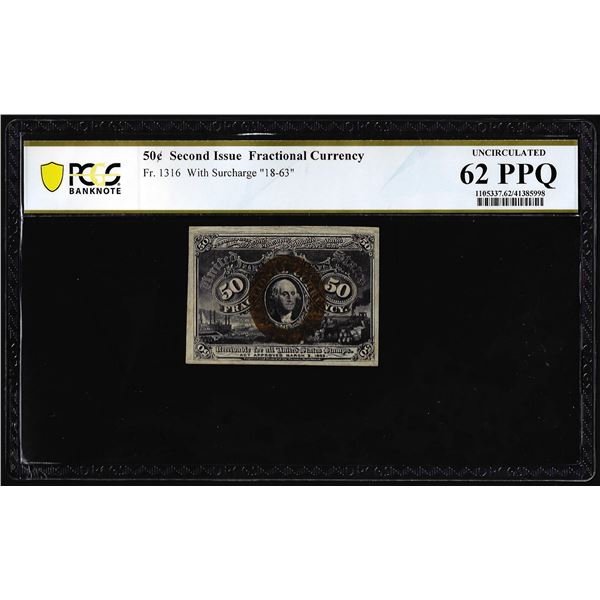 1863 Second Issue Five Cents Fractional Currency Note Fr.1316 PCGS Uncirculated 62PPQ