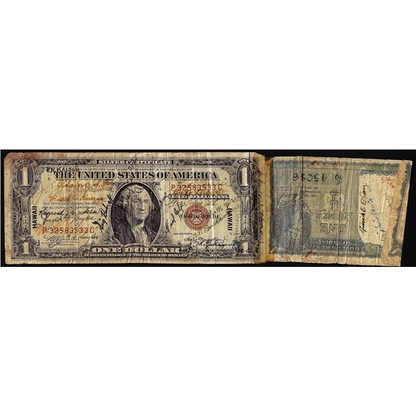Short Snorter 1935A $1 Hawaii WWII Emergency Silver Certificate and Indian Rupee Note