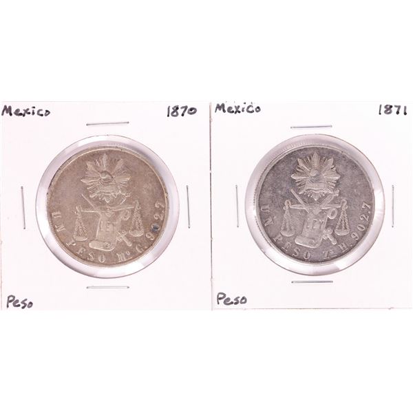 Lot of 1870-1871 Mexico Un Peso Silver Coins