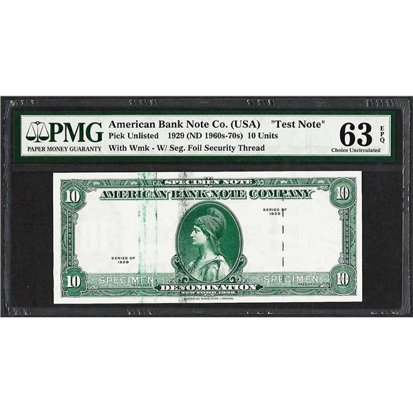 1929 10 Unit American Bank Note Co. "Test Note" PMG Choice Uncirculated 63EPQ
