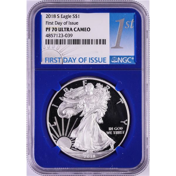 2018-S $1 Proof American Silver Eagle Coin NGC PF70 Ultra Cameo FDOI
