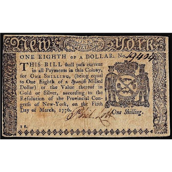 March 5, 1776 New York $1/8 Colonial Currency Note