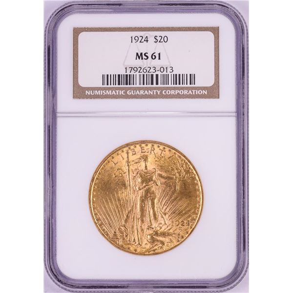 1924 $20 St. Gaudens Double Eagle Gold Coin NGC MS61