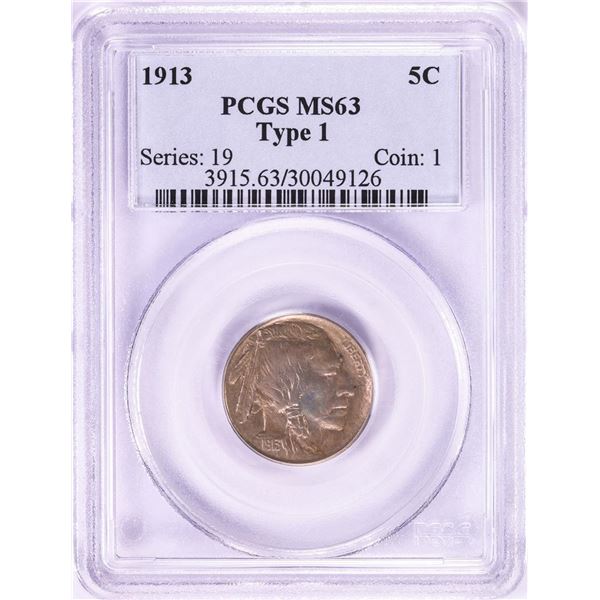 1913 Type 1 Buffalo Nickel Coin PCGS MS63