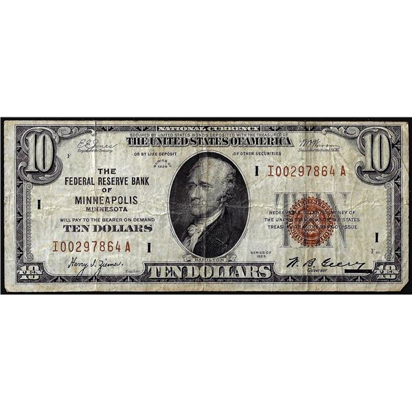 1929 $10 Federal Reserve Bank Note Minneapolis
