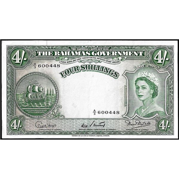 1936 The Bahamas Government Four Shillings Currency Note
