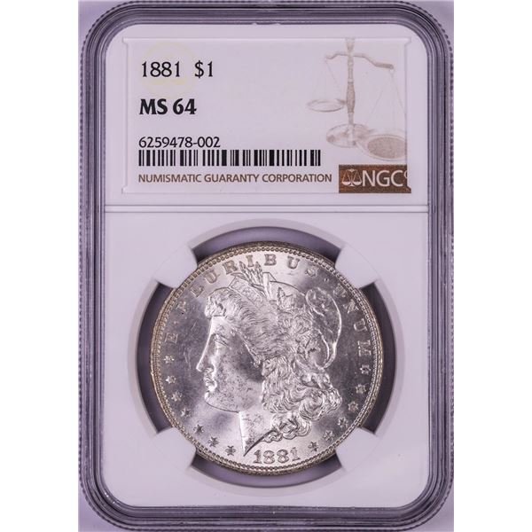 1881 $1 Morgan Silver Dollar Coin NGC MS64