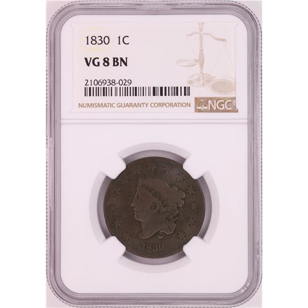 1830 Coronet Head Large Cent Coin NGC VG8BN
