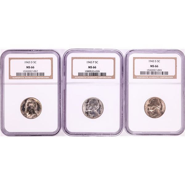 Lot of 1943-P/D/S Jefferson Nickel Coins NGC MS66