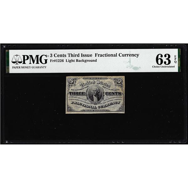 1863 Third Issue Three Cents Fractional Note Fr.1226 PMG Choice Uncirculated 63EPQ
