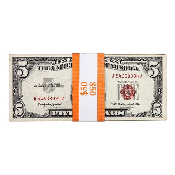 Lot of (10) 1963 $5 Legal Tender Notes