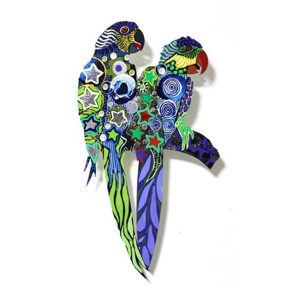 Govezensky "Two Parrots Vi" Original Mixed Media On Metal