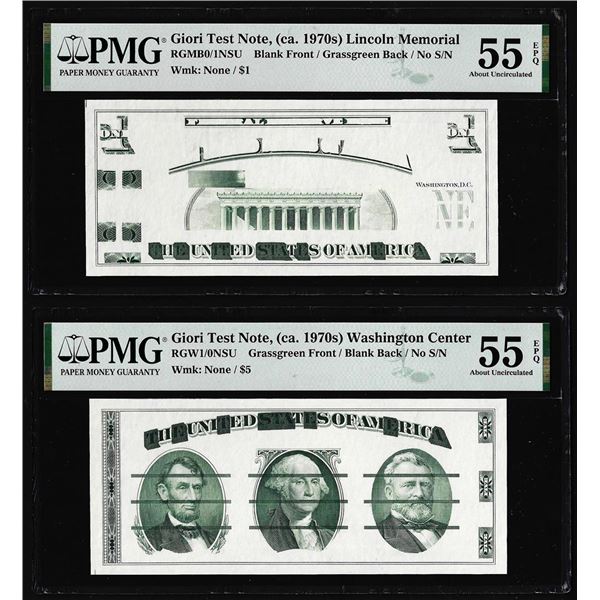 Set of Giori Test Note Washington & Lincoln Memorial PMG About Uncirculated 55EPQ