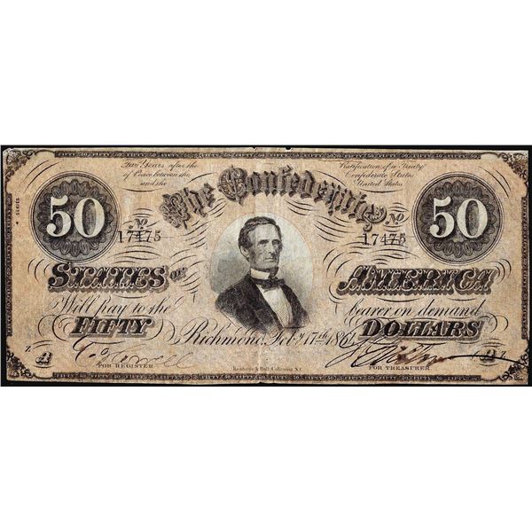 1864 $50 The Confederate States of America Note