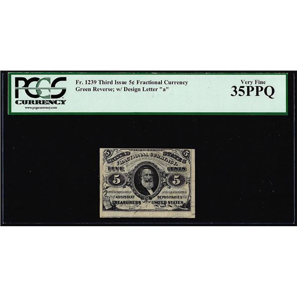 1863 Third Issue 5 Cents Fractional Currency Note Fr.1239 PCGS Very Fine 35PPQ