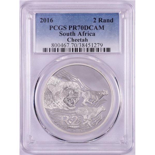 2016 Proof South Africa 2 Rand Cheetah Silver Coin PCGS PR70DCAM