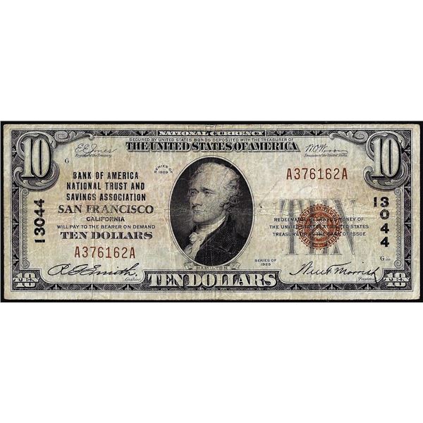 1929 $10 Bank of America San Francisco, CA CH# 13044 National Currency Note