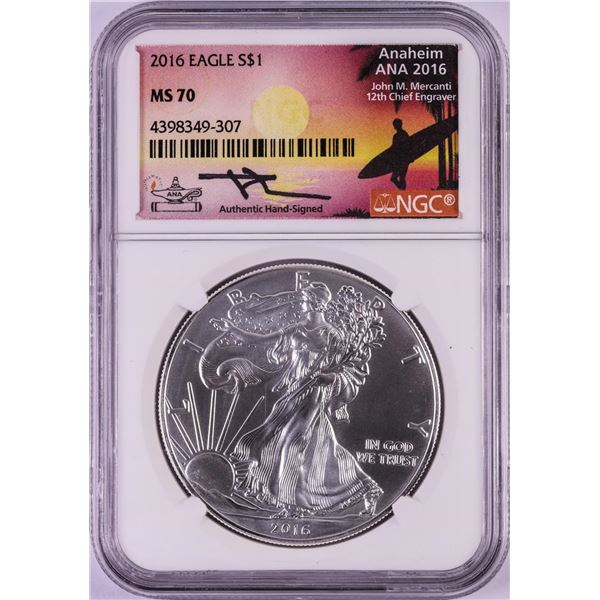 2016 $1 American Silver Eagle Coin NGC MS70 Mercanti Signature ANA