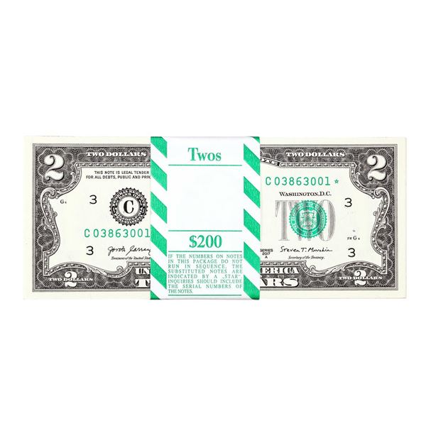 Pack of (100) Consecutive 2017A $2 Federal Reserve STAR Notes Philadelphia