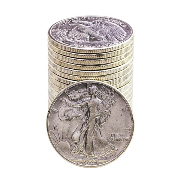 Roll of (20) 1945-1947 Walking Liberty Half Dollar Coins