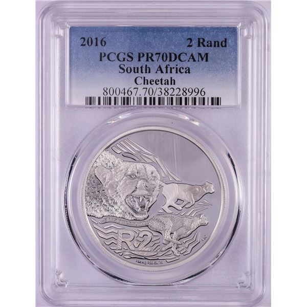 2016 Proof South Africa 2 Rand Cheetah Silver Coin PCGS PR70DCAM