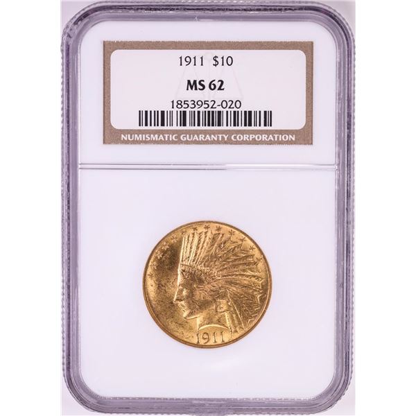 1911 $10 Indian Head Eagle Gold Coin NGC MS62