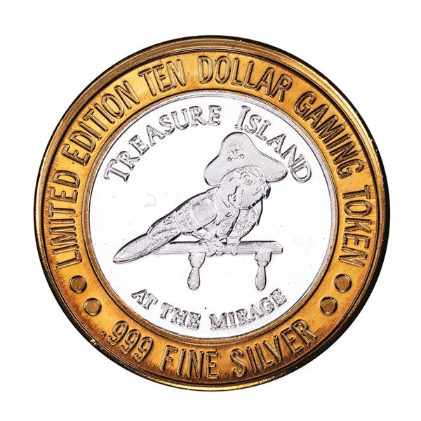 .999 Silver Treasure Island Las Vegas, NV $10 Casino Gaming Token Limited Edition