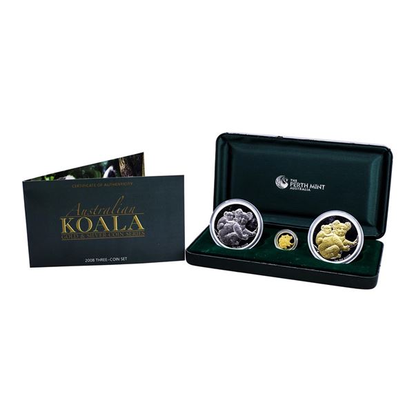 2008 Australian Proof Koala Gold & Silver (3) Coin Set w/Box & COA