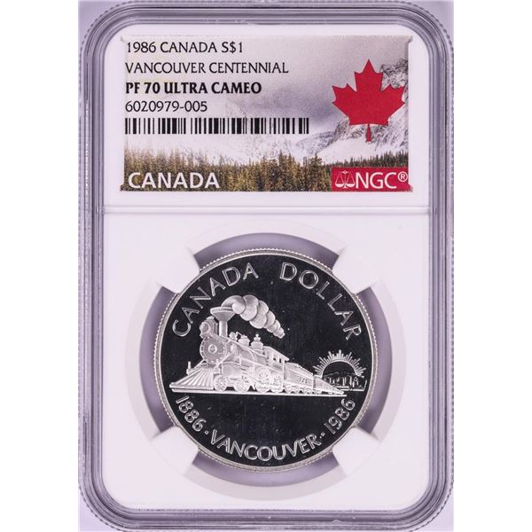 1986 $1 Canada Proof Vancouver Centennial Silver Dollar Coin NGC PF 70 Ultra Cameo