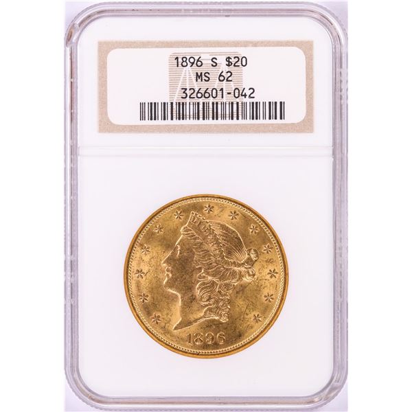 1896-S $20 Liberty Head Double Eagle Gold Coin NGC MS62