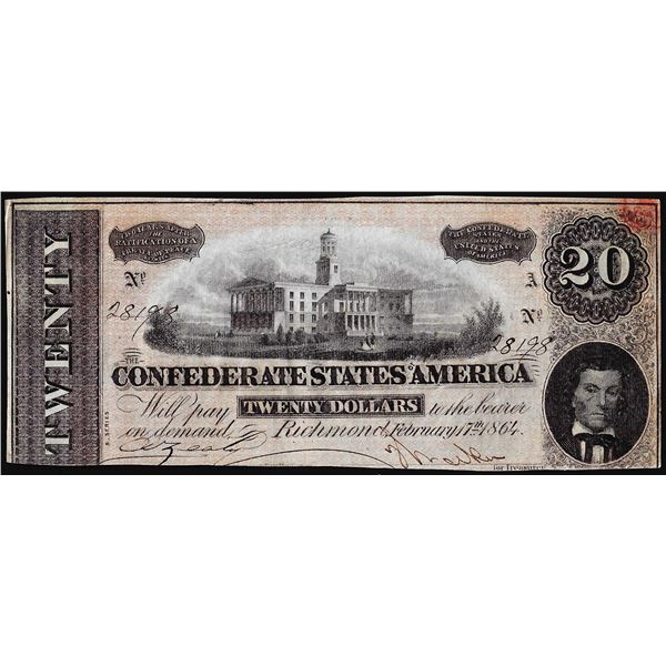 1864 $20 The Confederate States of America Note