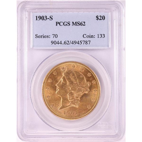 1903-S $20 Liberty Head Double Eagle Gold Coin PCGS MS62