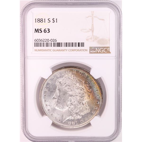 1881-S $1 Morgan Silver Dollar Coin NGC MS63 Nice Toning