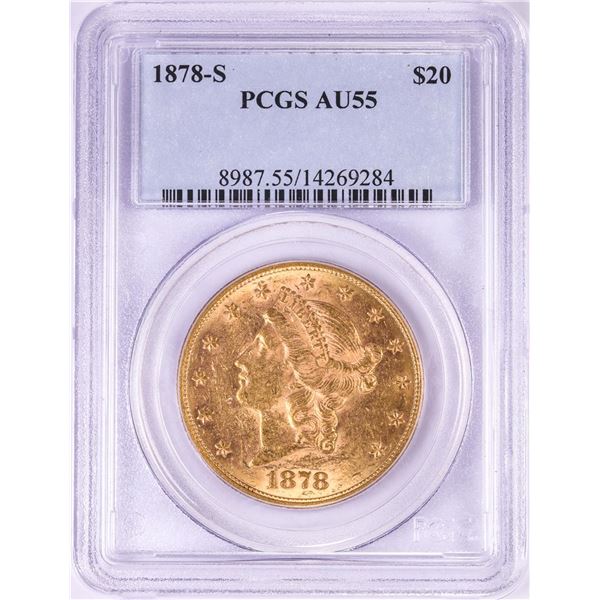 1878-S $20 Liberty Head Double Eagle Gold Coin PCGS AU55