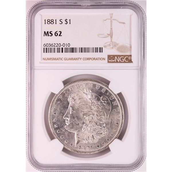 1881-S $1 Morgan Silver Dollar Coin NGC MS62 Nice Toning