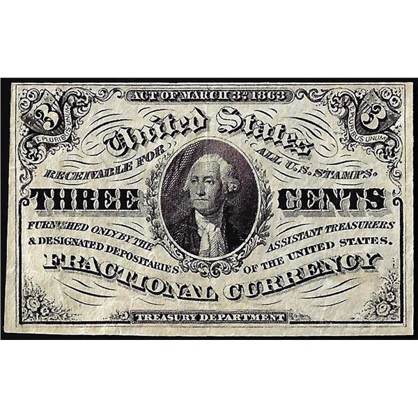 March 3, 1863 Third Issue Three Cents Fractional Currency Note