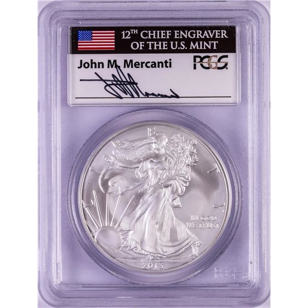 2013 $1 American Silver Eagle Coin PCGS MS70 First Strike Mercanti Signature