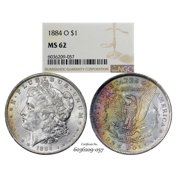 1884-O $1 Morgan Silver Dollar Coin NGC MS62 Great Toning