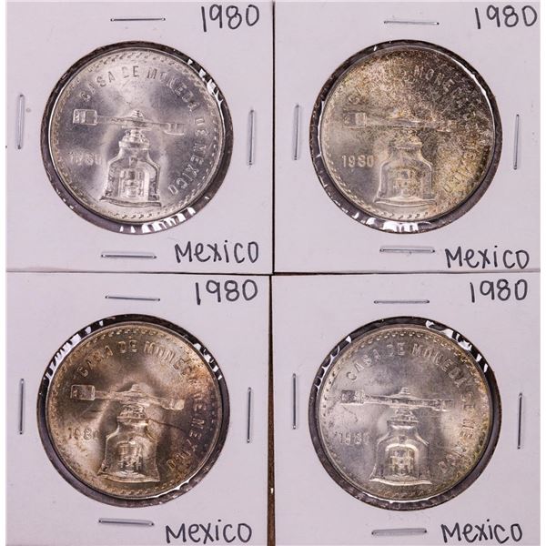Lot of (4) 1980 Mexico Onza Silver Coins Nice Toning
