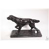 Image 1 : Antique heavy plaster dog made to look like cast bronze, note chip to plaster on inside back leg, 15