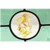 Image 3 : Pair of matching wood framed stained glass panels with hand painted center medallions including grif