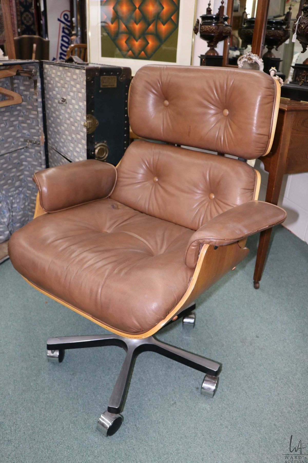 Converted Chair Herman Miller style, leather upholstered lounge chair converted to ...