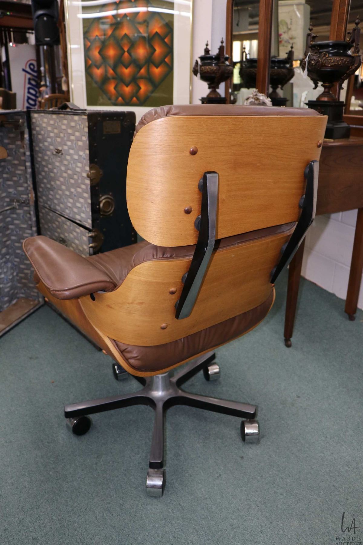 Converted Chair Herman Miller style, leather upholstered lounge chair converted to ...