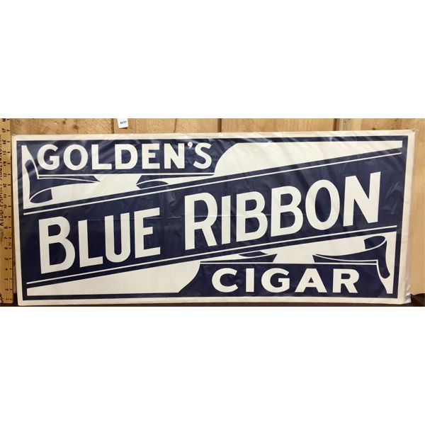 GOLDEN'S BLUE RIBBON CIGARS CARDBOARD SIGN - 16 X 36 INCHES